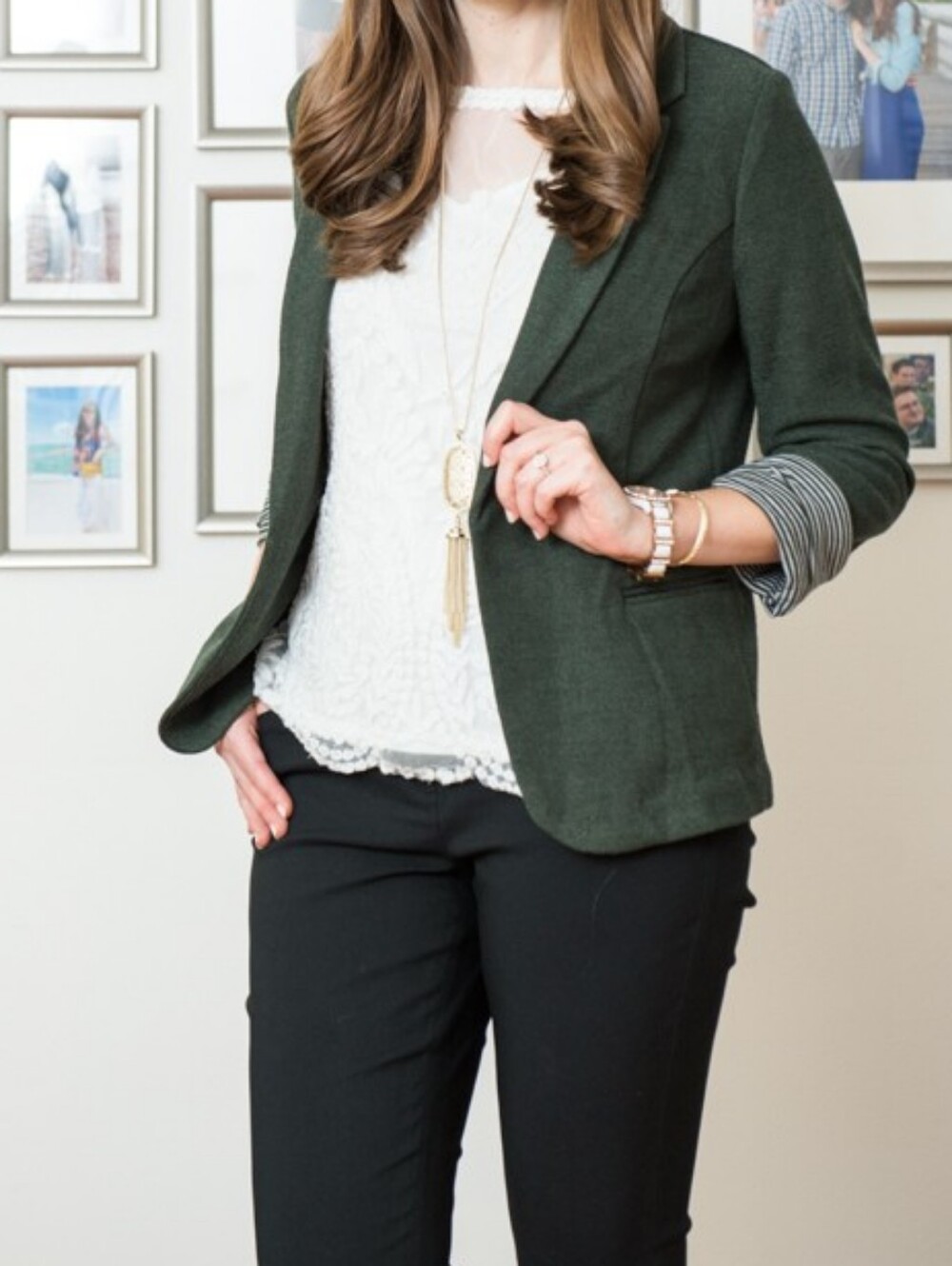 Skies Are Blue Green Asa Textured Rolled Cuffs Open Front Blazer Size XS